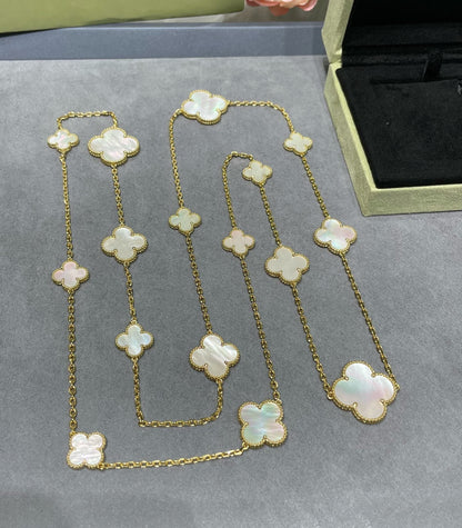 [CiCi]CLOVER 16 MOTIF WHITE MOP GOLD NECKLACE