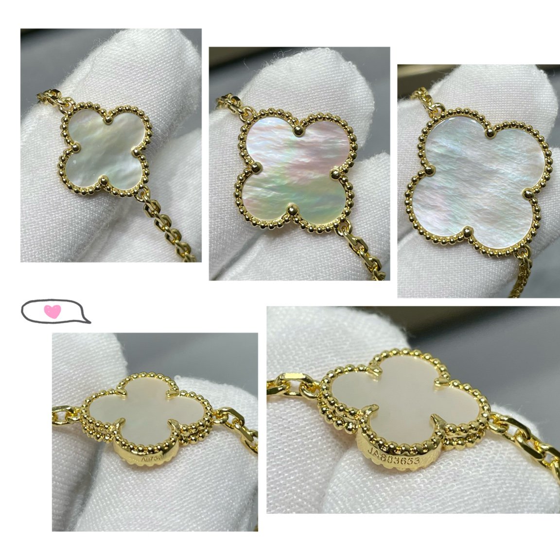 [CiCi]CLOVER 16 MOTIF WHITE MOP GOLD NECKLACE