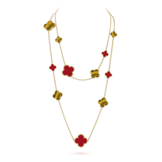 [CiCi]CLOVER 16 MOTIF CARNELIAN TIGER EYE ROSE GOLD NECKLACE