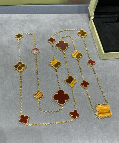 [CiCi]CLOVER 16 MOTIF CARNELIAN TIGER EYE ROSE GOLD NECKLACE