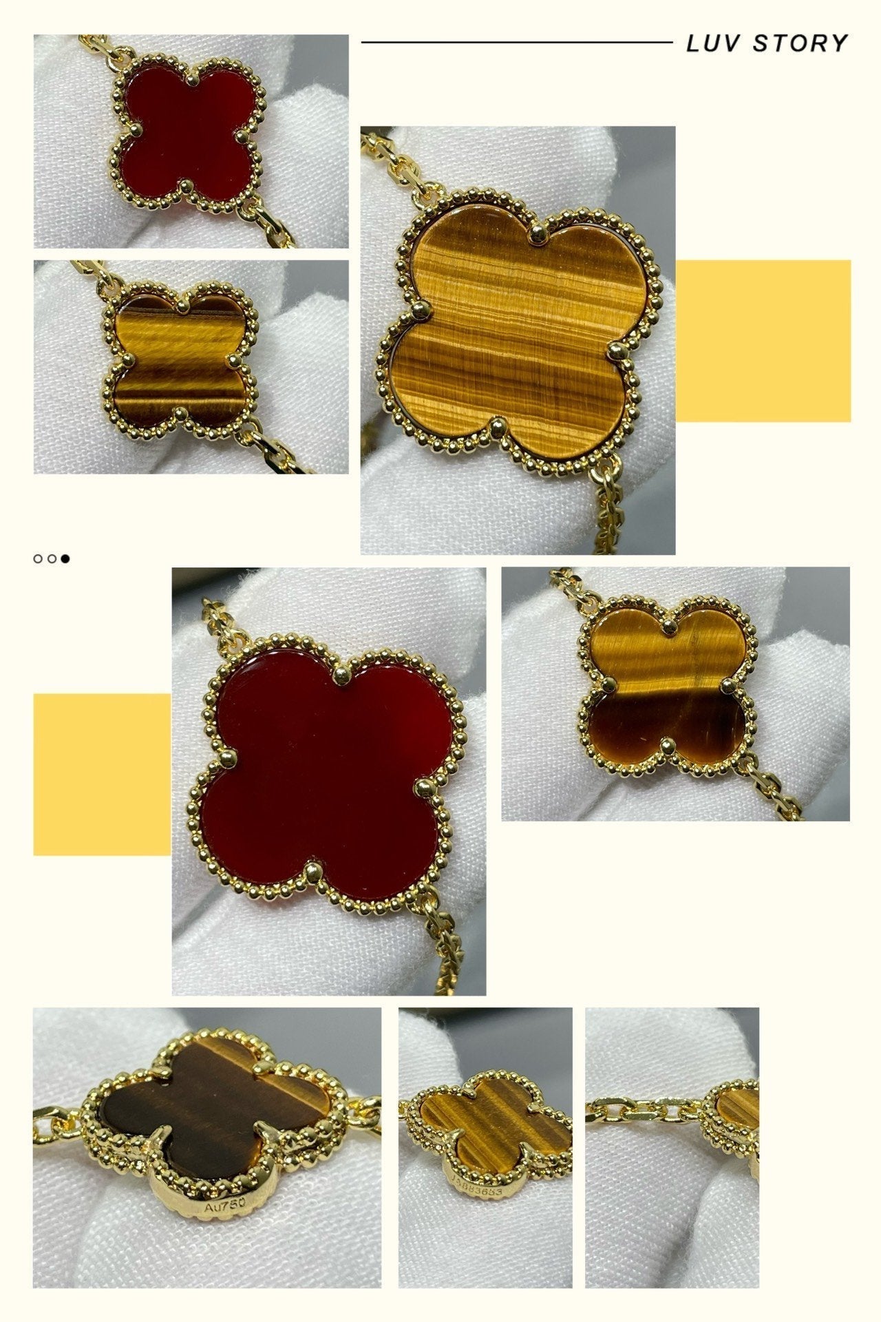 [CiCi]CLOVER 16 MOTIF CARNELIAN TIGER EYE ROSE GOLD NECKLACE