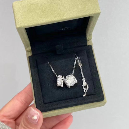 [CiCi]PERLEE DOUBLE PENDANT SILVER DIAMOND NECKLACE