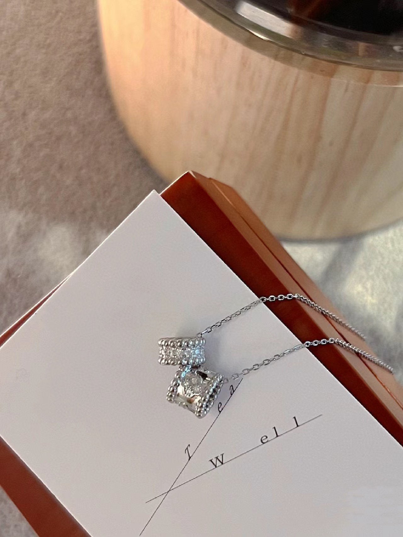 [CiCi]PERLEE DOUBLE PENDANT SILVER DIAMOND NECKLACE