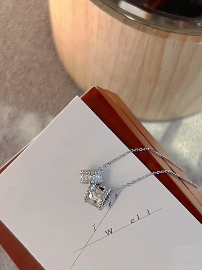 [CiCi]PERLEE DOUBLE PENDANT SILVER DIAMOND NECKLACE