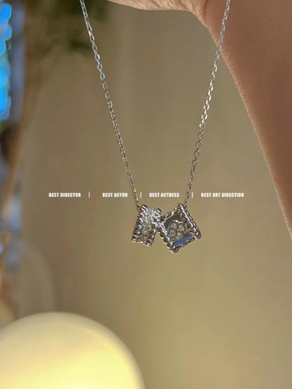 [CiCi]PERLEE DOUBLE PENDANT SILVER DIAMOND NECKLACE