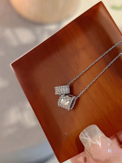 [CiCi]PERLEE DOUBLE PENDANT SILVER DIAMOND NECKLACE