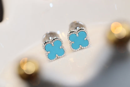 [CiCi]CLOVER MINI TURQUOISE SILVER STUD EARRINGS