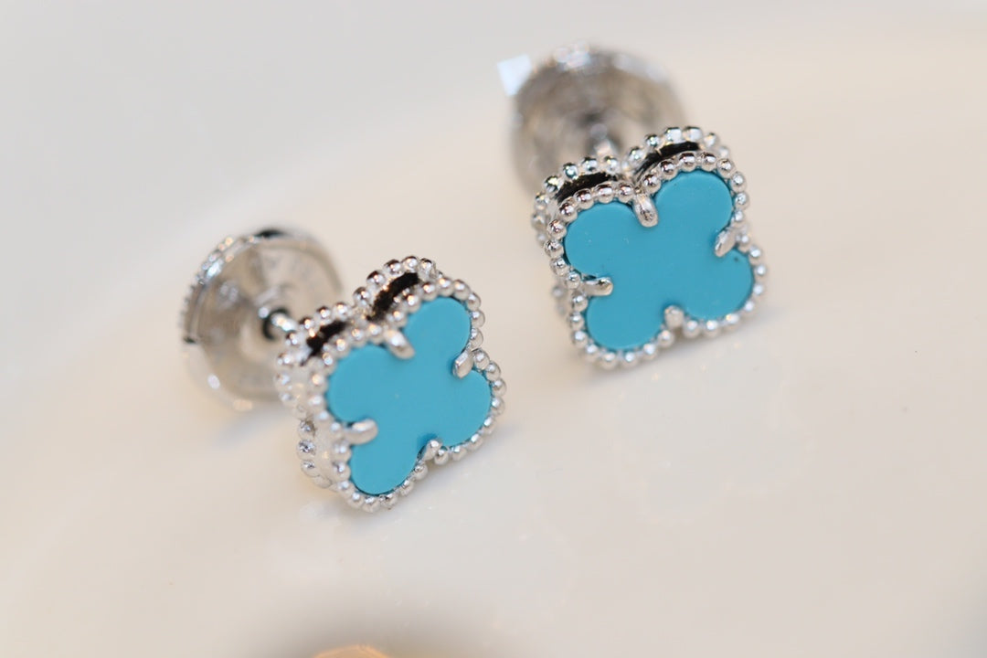 [CiCi]CLOVER MINI TURQUOISE SILVER STUD EARRINGS