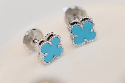 [CiCi]CLOVER MINI TURQUOISE SILVER STUD EARRINGS