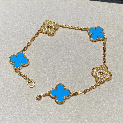 [CiCi] CLOVER 5 MOTIF BLUE AGATE BRACELET COLLECTION