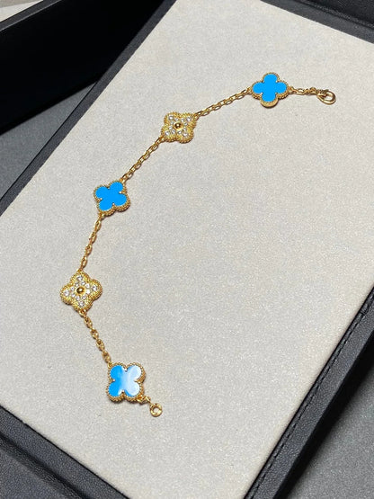 [CiCi] CLOVER 5 MOTIF BLUE AGATE BRACELET COLLECTION
