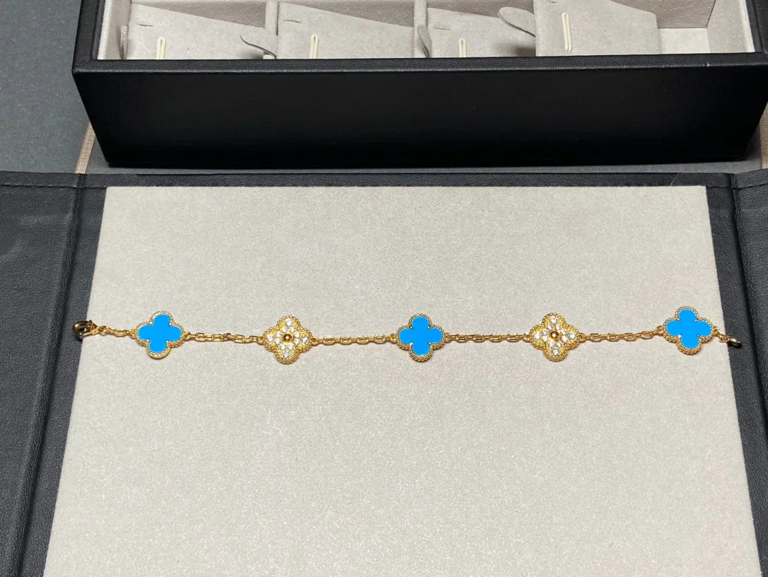 [CiCi] CLOVER 5 MOTIF BLUE AGATE BRACELET COLLECTION