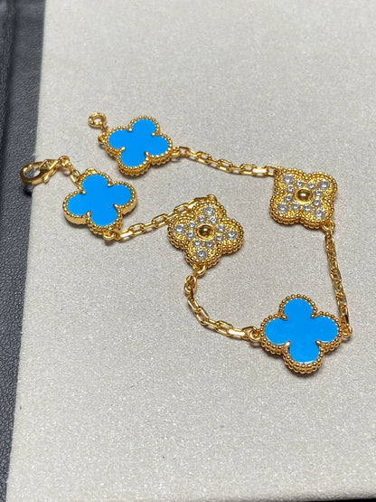 [CiCi] CLOVER 5 MOTIF BLUE AGATE BRACELET COLLECTION