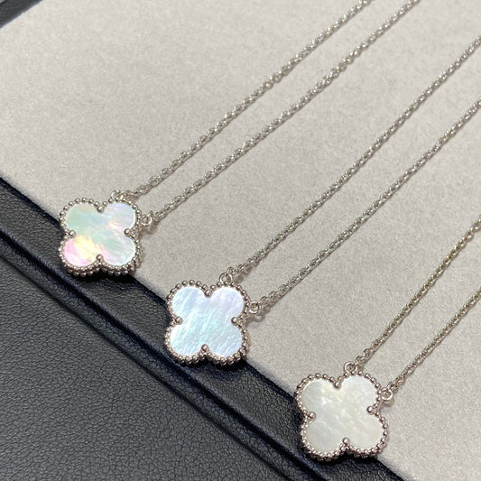 [CiCi]CLOVER MEDIUM SILVER WHITE MOP NECKLACE
