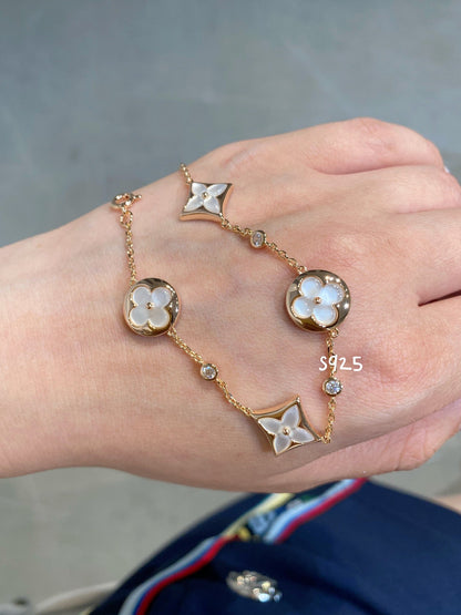 [CiCi]STAR AND SUN 4 MOTIF WHITE MOP PINK GOLD BRACELET