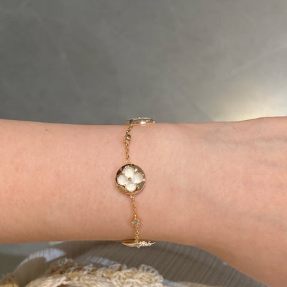 [CiCi]STAR AND SUN 4 MOTIF WHITE MOP PINK GOLD BRACELET