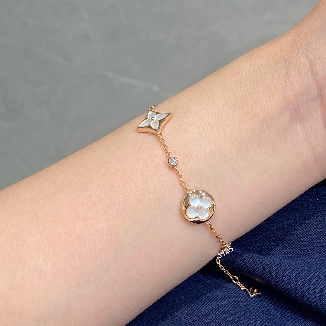 [CiCi]STAR AND SUN 4 MOTIF WHITE MOP PINK GOLD BRACELET