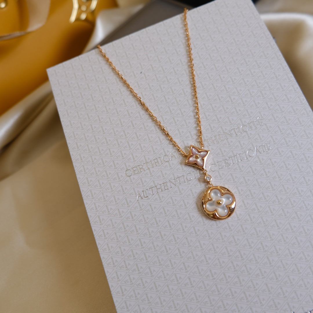 [CiCi]STAR AND SUN WHITE MOP 2 MOTIF PINK GOLD NECKLACE