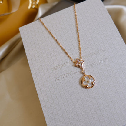 [CiCi]STAR AND SUN WHITE MOP 2 MOTIF PINK GOLD NECKLACE