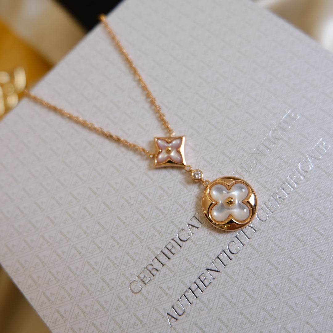 [CiCi]STAR AND SUN WHITE MOP 2 MOTIF PINK GOLD NECKLACE