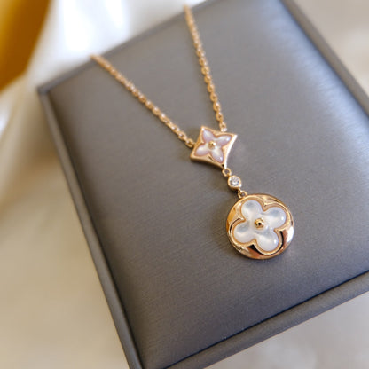 [CiCi]STAR AND SUN WHITE MOP 2 MOTIF PINK GOLD NECKLACE