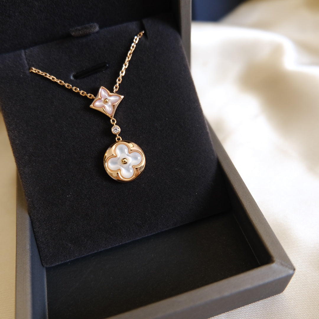 [CiCi]STAR AND SUN WHITE MOP 2 MOTIF PINK GOLD NECKLACE