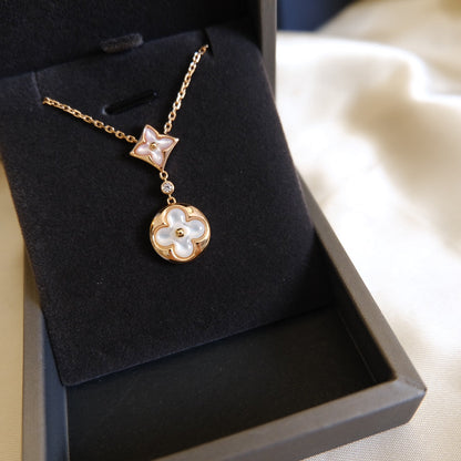 [CiCi]STAR AND SUN WHITE MOP 2 MOTIF PINK GOLD NECKLACE