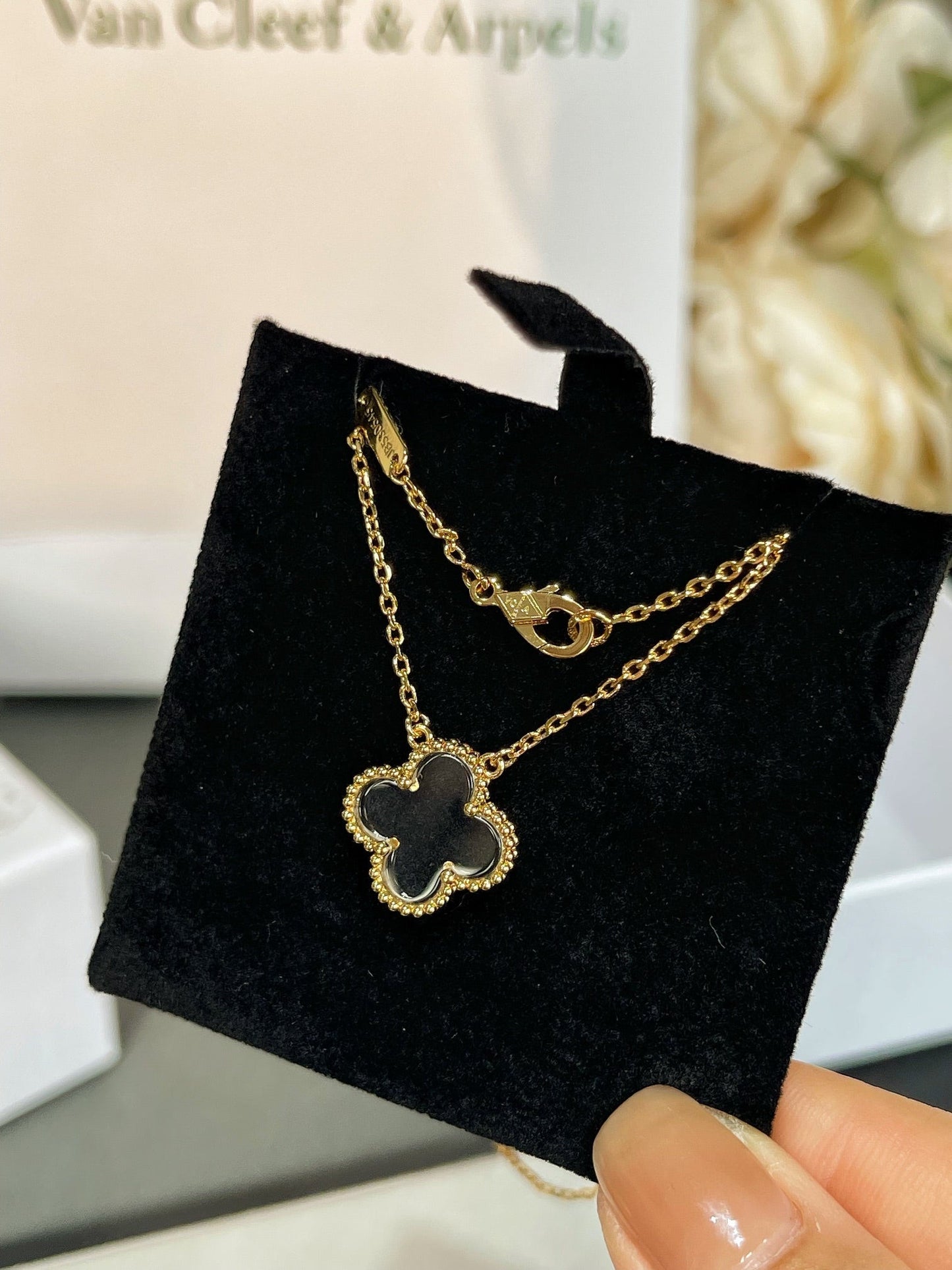 [CiCi]CLOVER ROCK CRYSTAL ROSE GOLD NECKLACE
