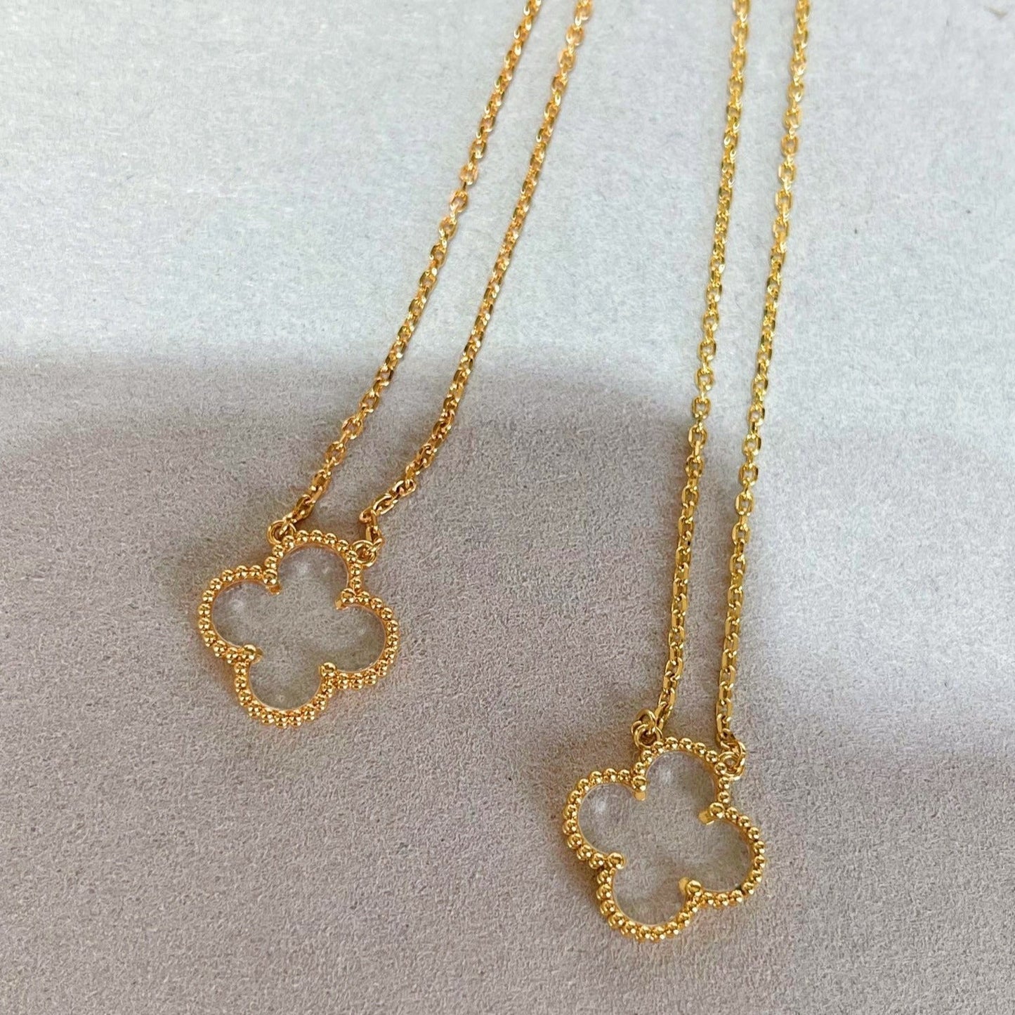 [CiCi]CLOVER ROCK CRYSTAL ROSE GOLD NECKLACE