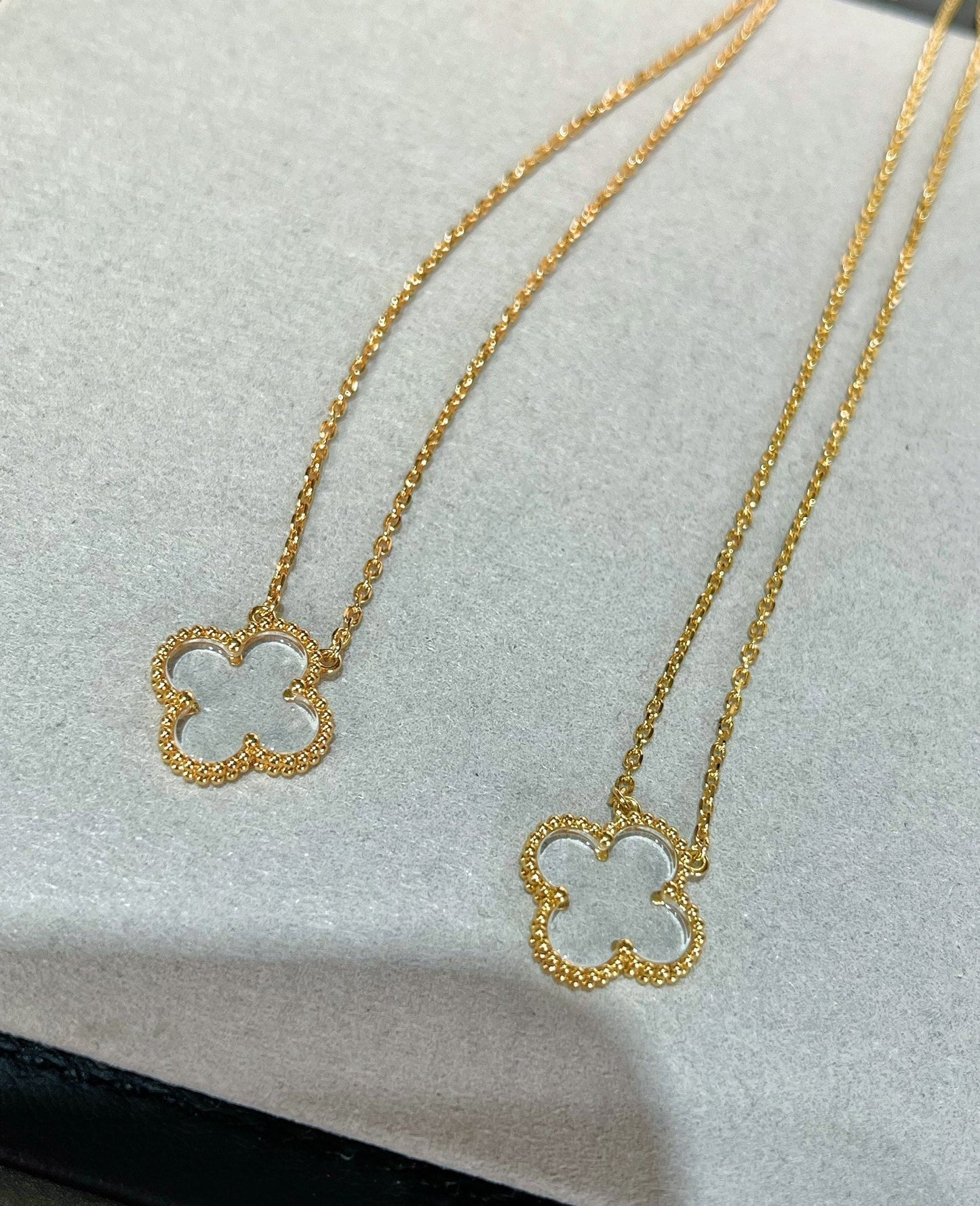 [CiCi]CLOVER ROCK CRYSTAL ROSE GOLD NECKLACE