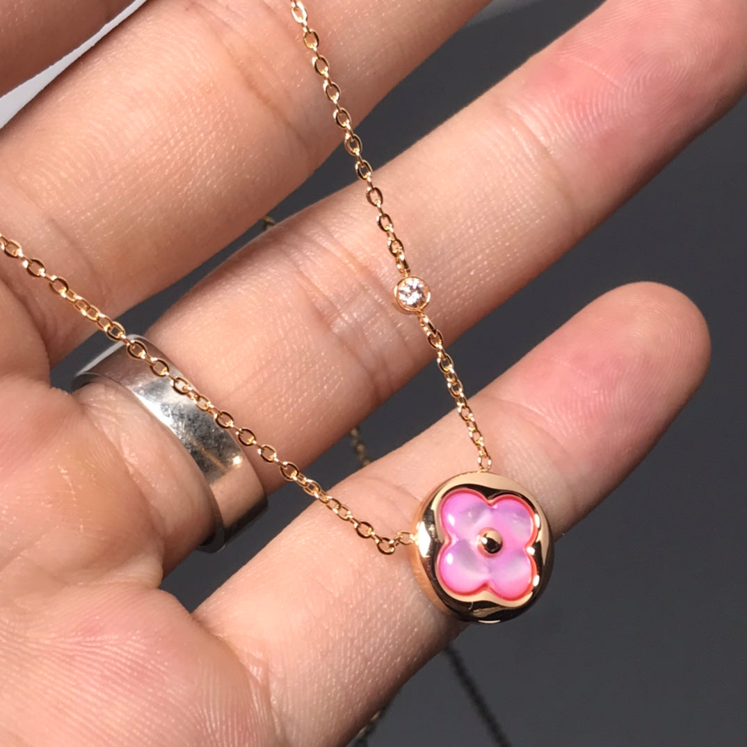 [CiCi]COLOR BLOSSOM PINK MOP SUN GOLD NECKLACE