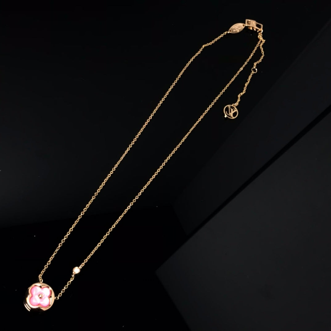 [CiCi]COLOR BLOSSOM PINK MOP SUN GOLD NECKLACE