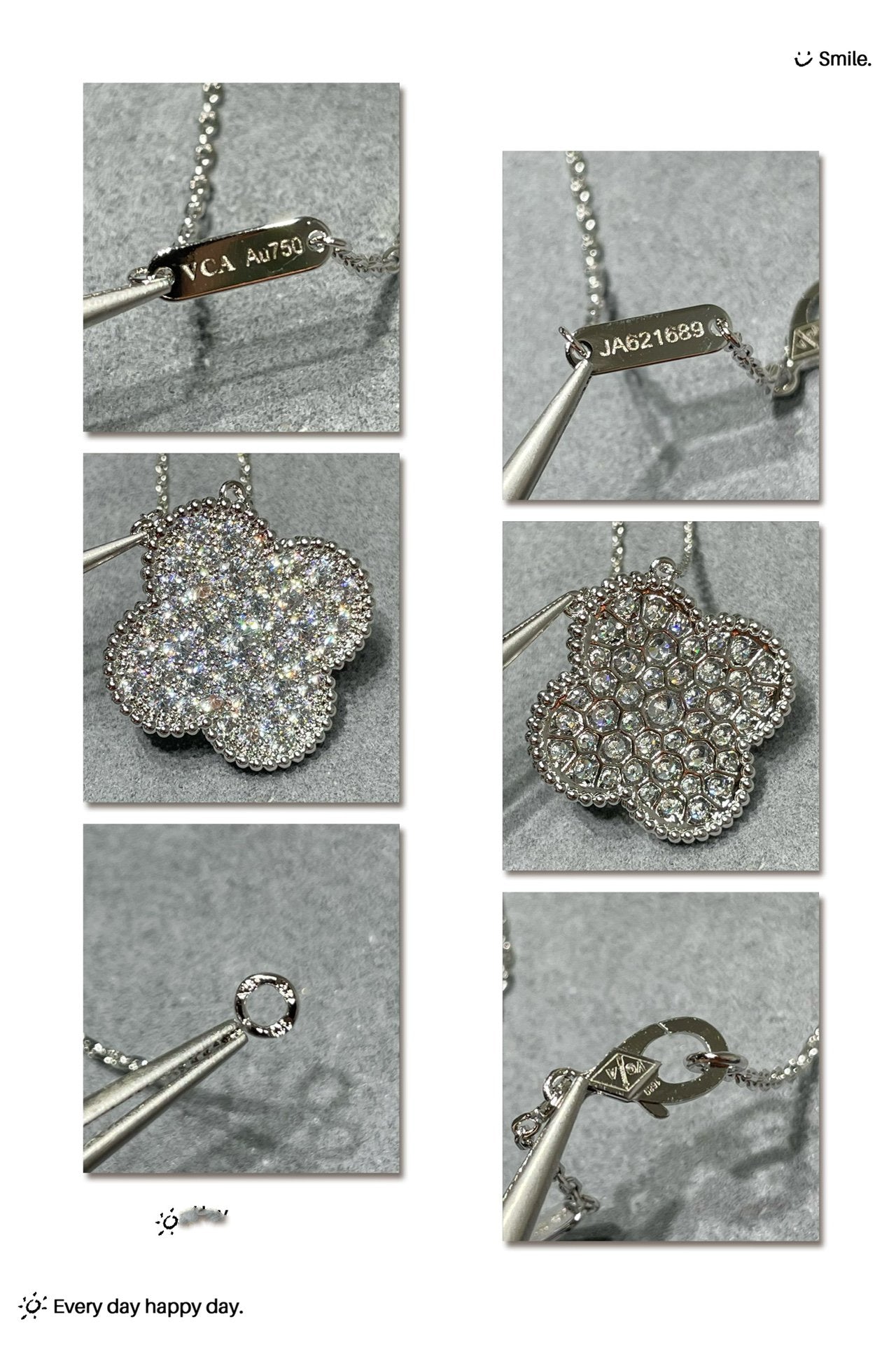 [CiCi]CLOVER 25MM LARGE PENDANT DIAMOND PAVED SILVER NECKLACE