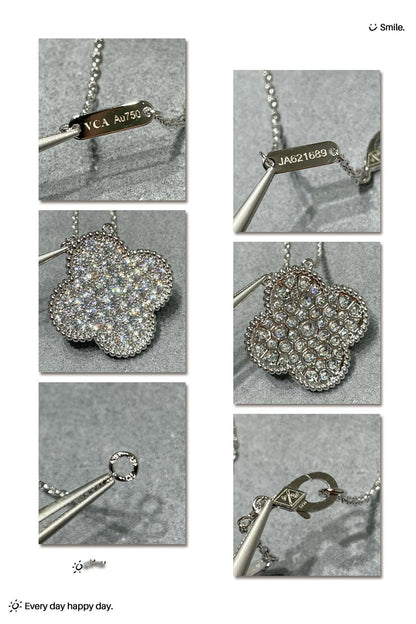 [CiCi]CLOVER 25MM LARGE PENDANT DIAMOND PAVED SILVER NECKLACE
