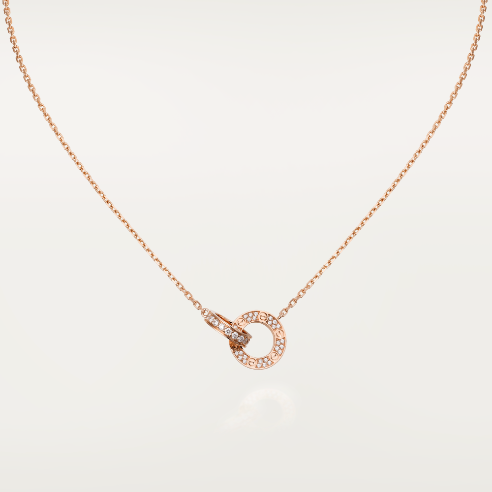 [CiCi]LOVE 7.6MM NECKLACE ROSE GOLD AND SILVER  FULL DIAMOND