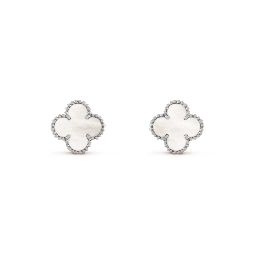 [CiCi]CLOVER MEDIUM 1 MOTIFS  WHITE MOP EARRINGS SILVER