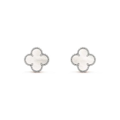 [CiCi]CLOVER MEDIUM 1 MOTIFS  WHITE MOP EARRINGS SILVER