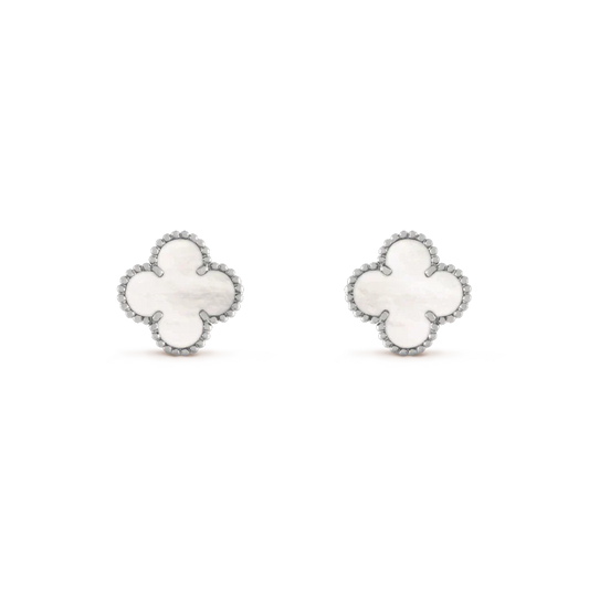 [CiCi]CLOVER MEDIUM 1 MOTIFS  WHITE MOP EARRINGS SILVER