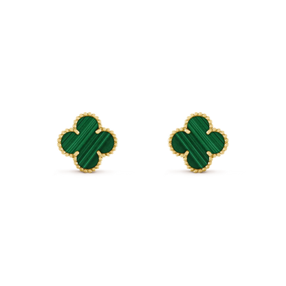 [CiCi]CLOVER MEDIUM 1 MOTIFS MALACHITE  EARRINGS