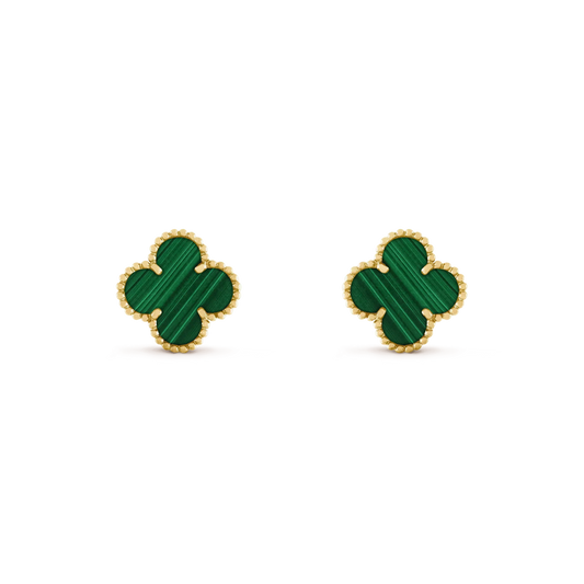 [CiCi]CLOVER MEDIUM 1 MOTIFS MALACHITE  EARRINGS