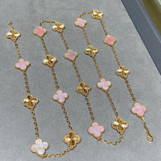 [CiCi]CLOVER 20 MOTIFS LASER PINK MOP NECKLACE