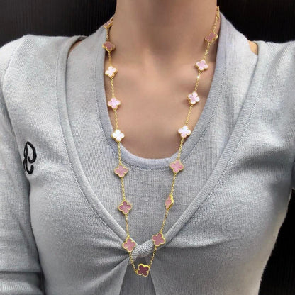 [CiCi]CLOVER 20 MOTIFS PINK MOP NECKLACE