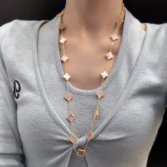 [CiCi]CLOVER 20 MOTIFS PINK MOP NECKLACE