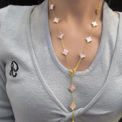 [CiCi]CLOVER 20 MOTIFS PINK MOP NECKLACE