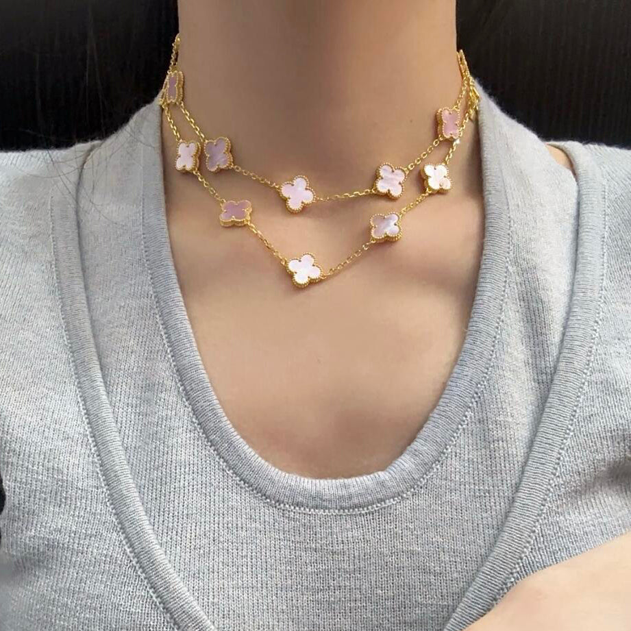 [CiCi]CLOVER 20 MOTIFS PINK MOP NECKLACE