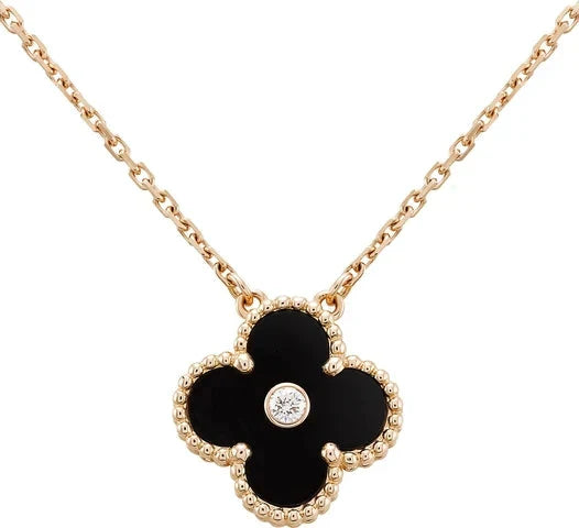 [CiCi]CLOVER 15MM DIAMOND ONYX NECKLACE