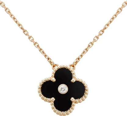 [CiCi]CLOVER 15MM DIAMOND ONYX NECKLACE