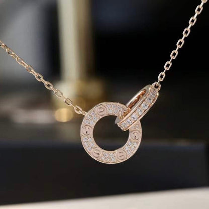 [CiCi]LOVE 7.6MM NECKLACE ROSE GOLD AND SILVER  FULL DIAMOND
