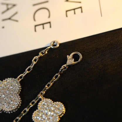 [CiCi]CLOVER BRACELET 5 MOTIF SILVER DIAMOND PAVED