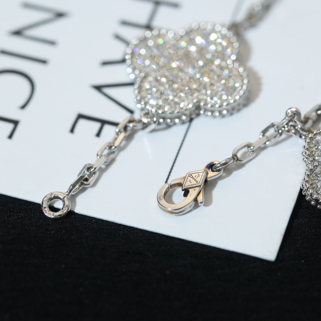[CiCi]CLOVER BRACELET 5 MOTIF SILVER DIAMOND PAVED